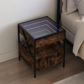 Mesita de noche con Infinity LED roble ahumado 40x40x51