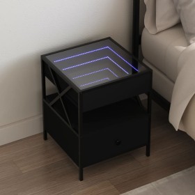 Mesita de noche con Infinity LED negra 40x40x51