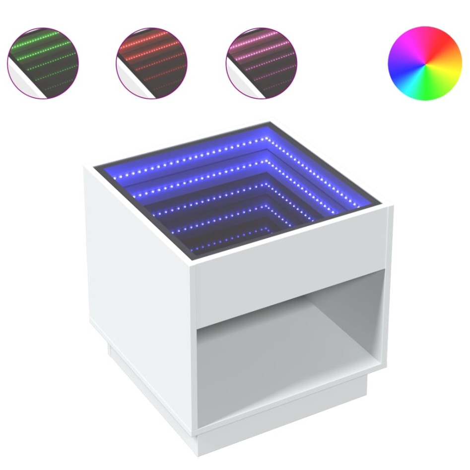 Mesita de noche con Infinity LED blanca 50x50x50