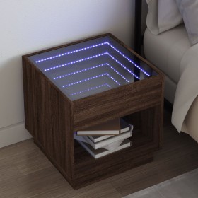 Mesita de noche con Infinity LED marrón roble 50x50x50