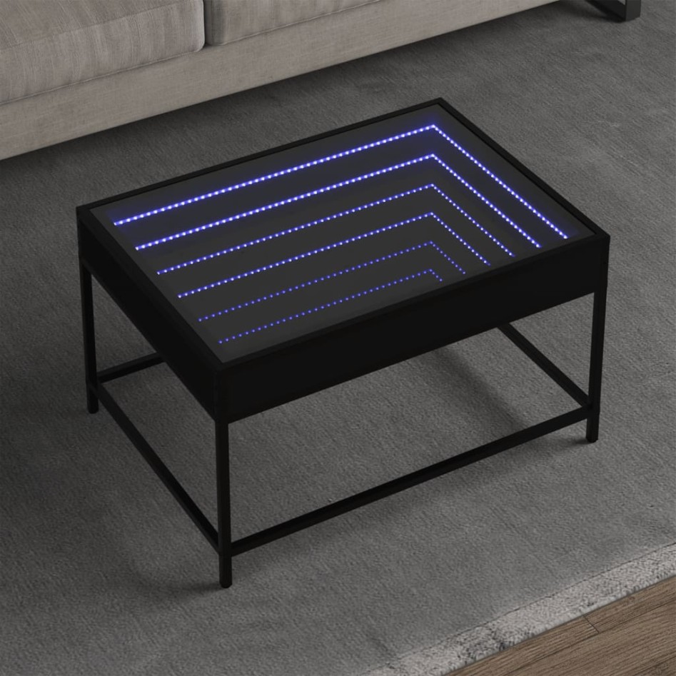 Mesa de centro con Infinity LED negro 70x50x41