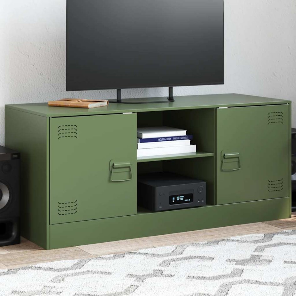 Mueble de TV de acero verde oliva 99x39x44