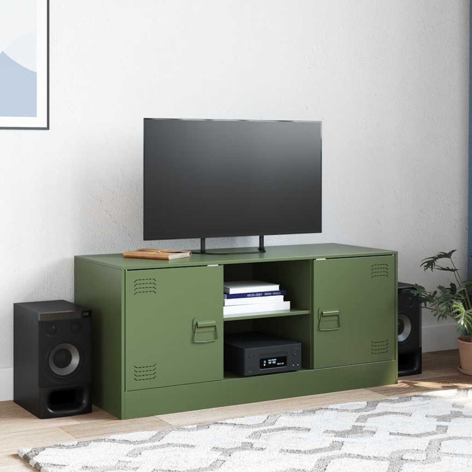 Mueble de TV de acero verde oliva 99x39x44