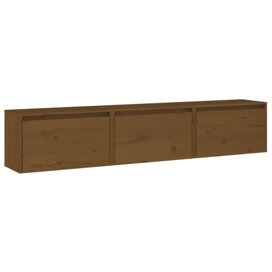 Mueble de TV 3 piezas madera maciza de pino marrón