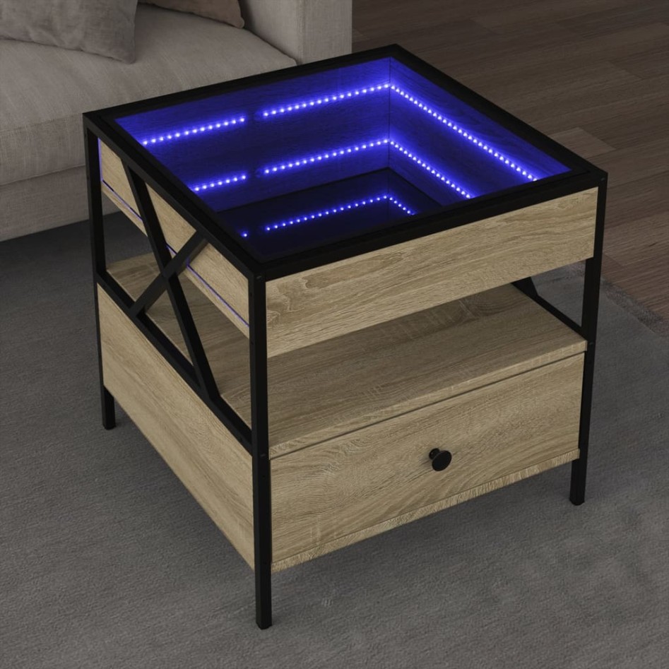 Mesa de centro con Infinity LED roble Sonoma 50x50x51