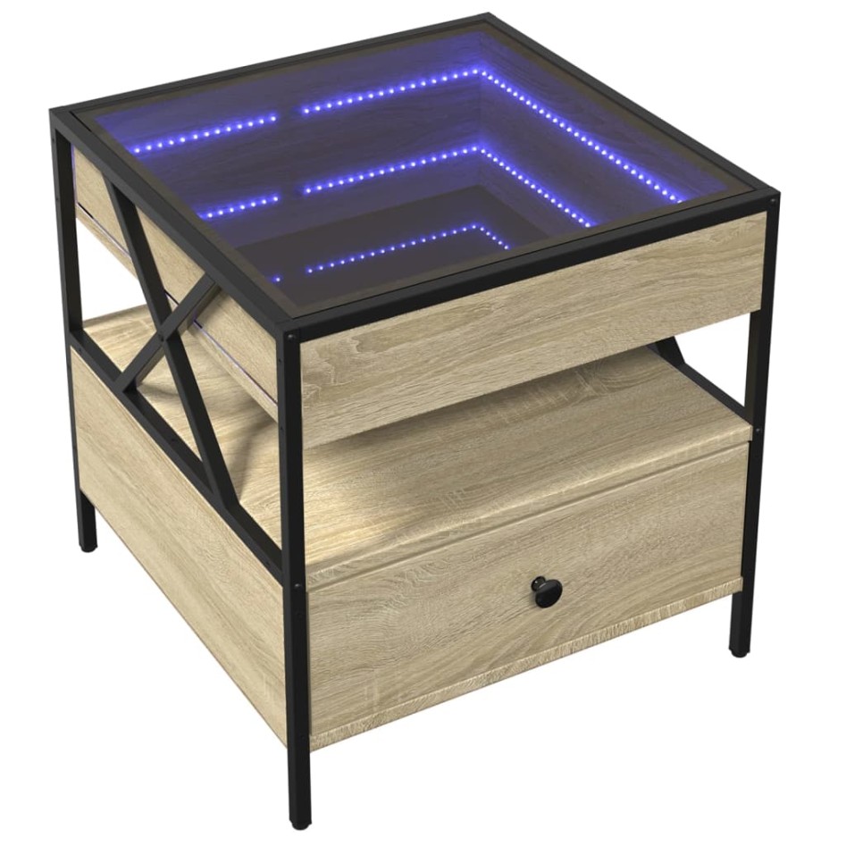 Mesa de centro con Infinity LED roble Sonoma 50x50x51