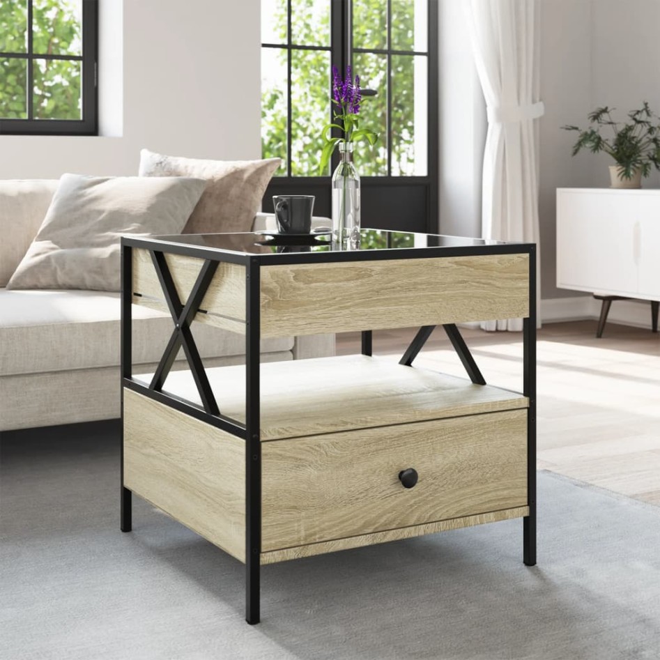 Mesa de centro con Infinity LED roble Sonoma 50x50x51