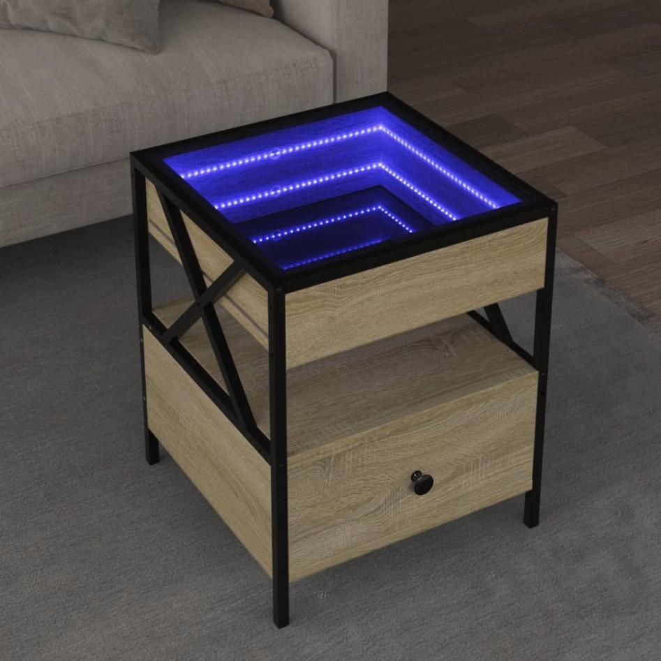 Mesa de centro con Infinity LED roble Sonoma 40x40x51