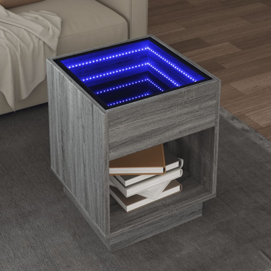 Mesa de centro con Infinity LED gris Sonoma 40x40x50