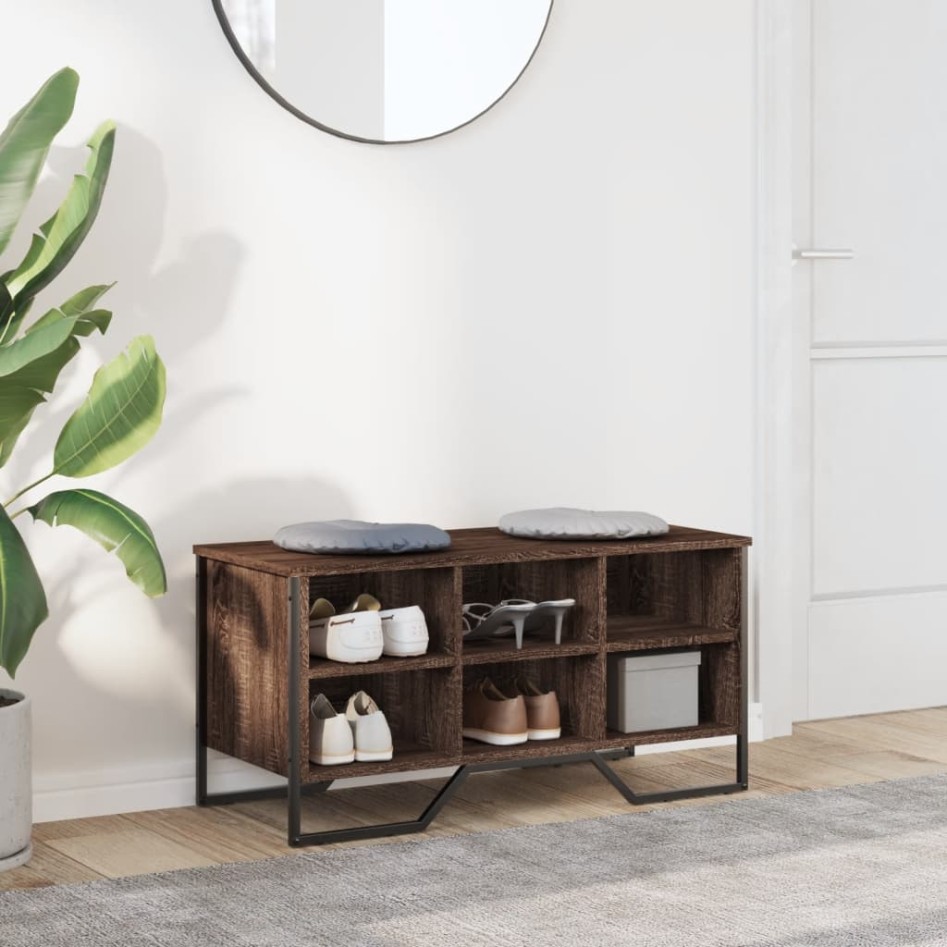 Zapatero de madera de ingeniería marrón roble 90x38x45,5