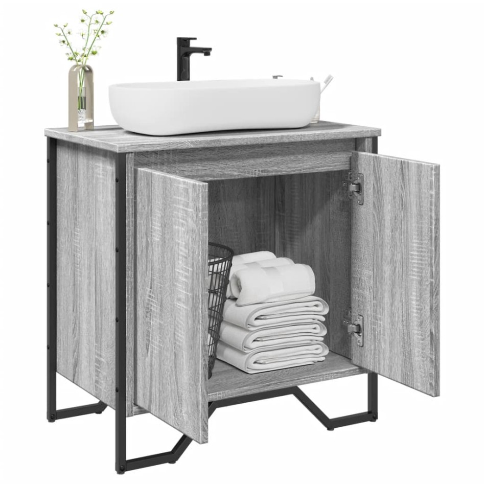 Armario lavabo baño madera ingeniería gris Sonoma 60x35x60