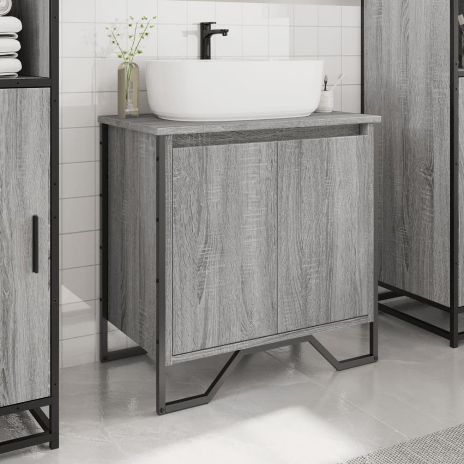 Armario lavabo baño madera ingeniería gris Sonoma 60x35x60