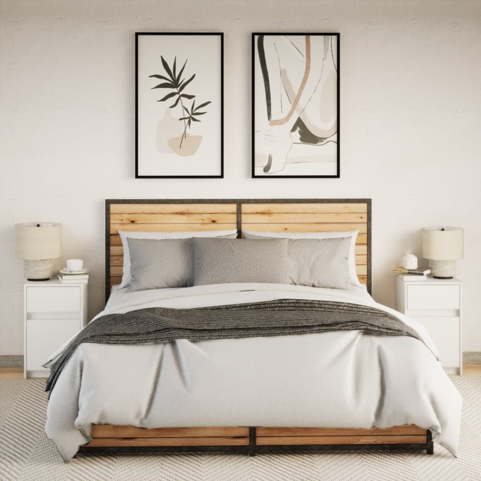 Mesitas de noche con luces LED 2 uds madera ingeniería