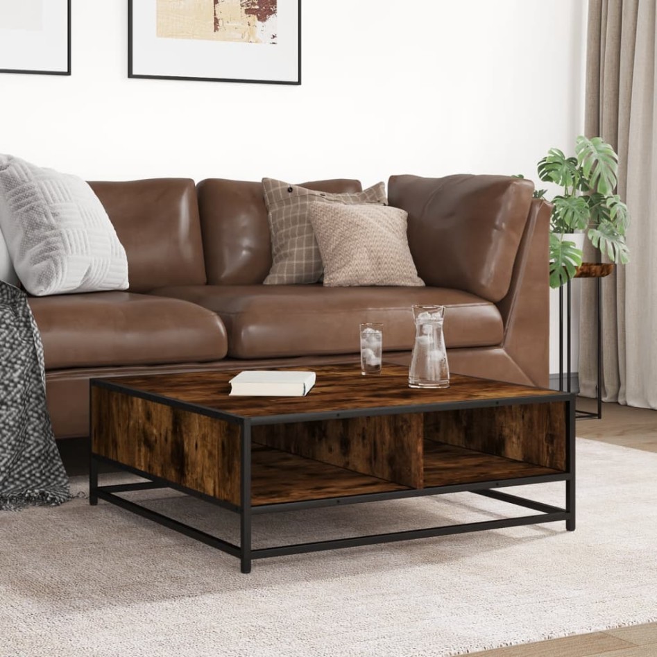 Mesa de centro madera ingeniería metal roble ahumado