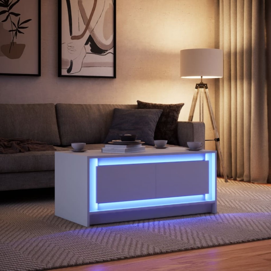 Mesa de centro con luces LED madera ingeniería