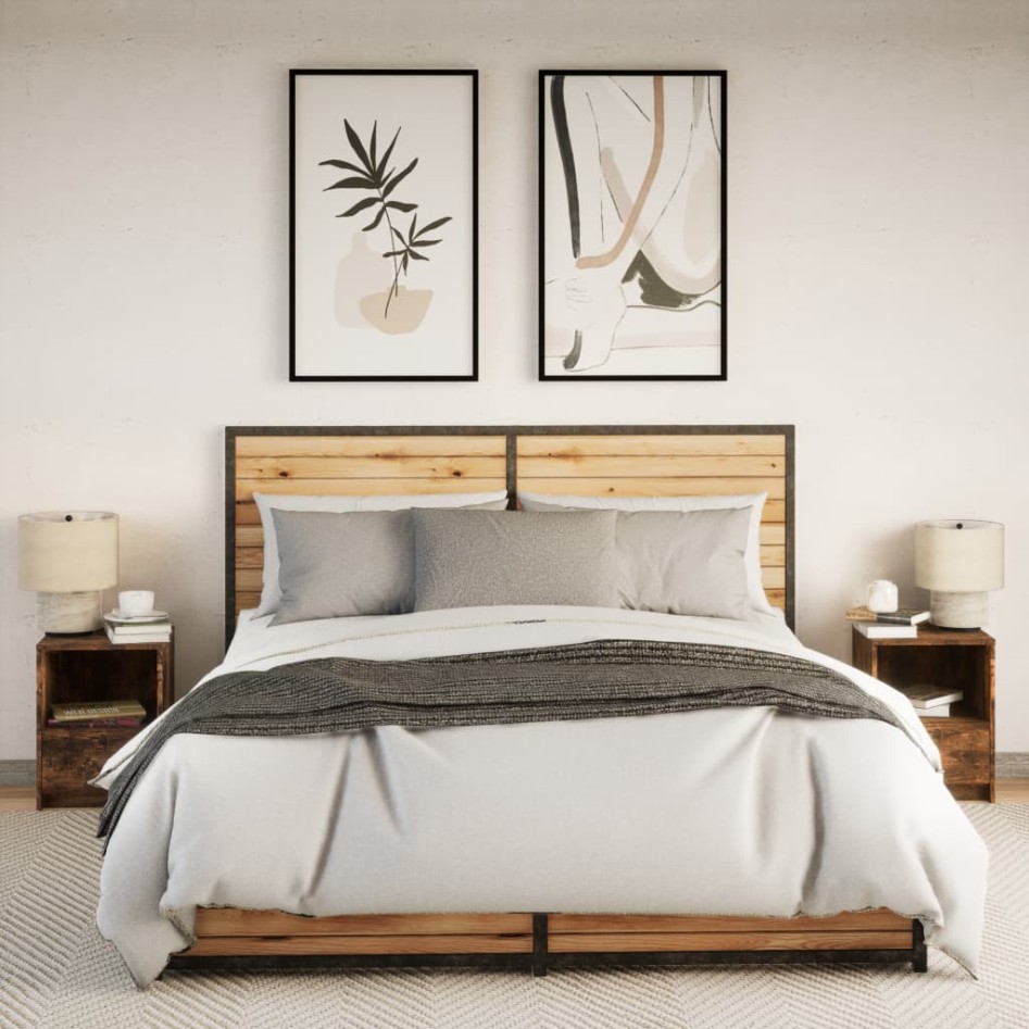 Mesita de noche luces LED 2 uds madera ingeniería roble