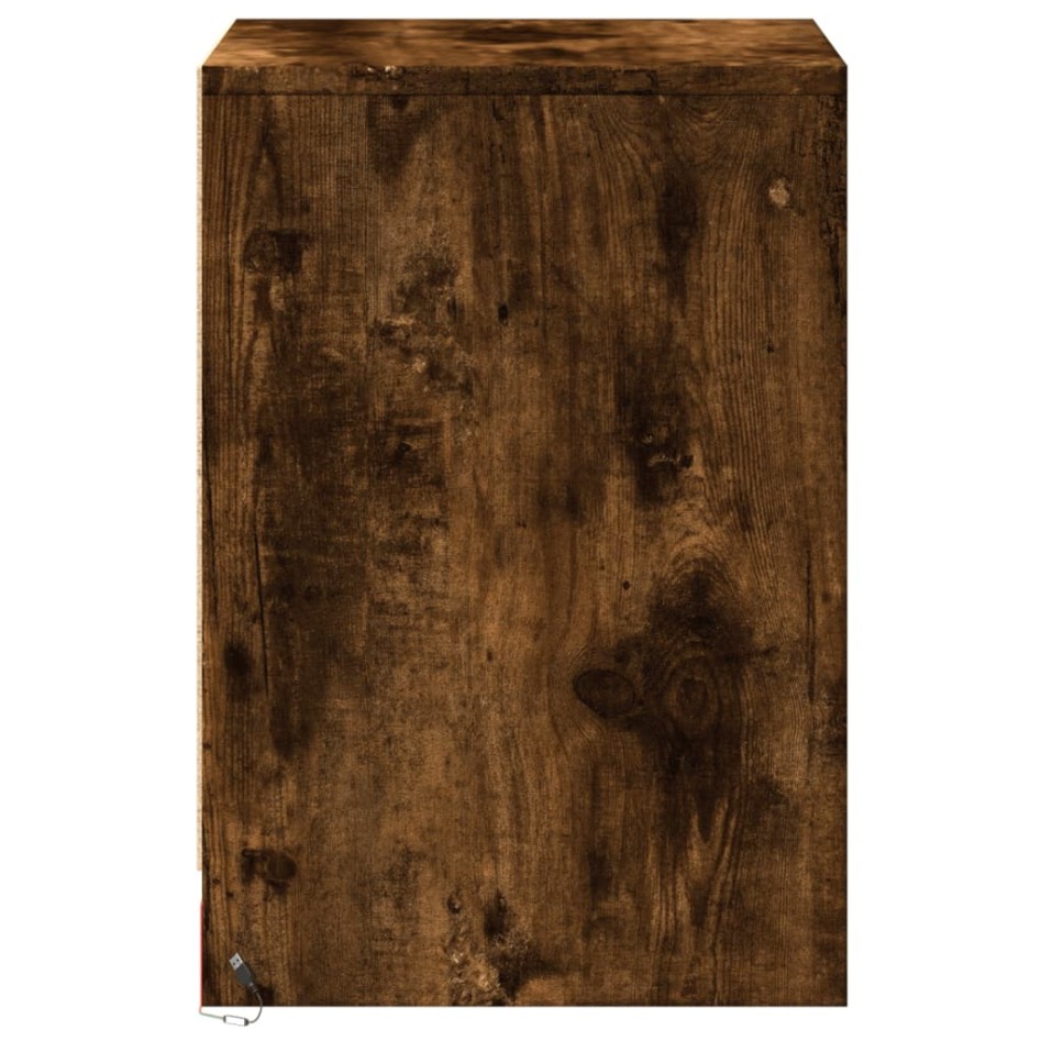 Mesita de noche luces LED 2 uds madera ingeniería roble