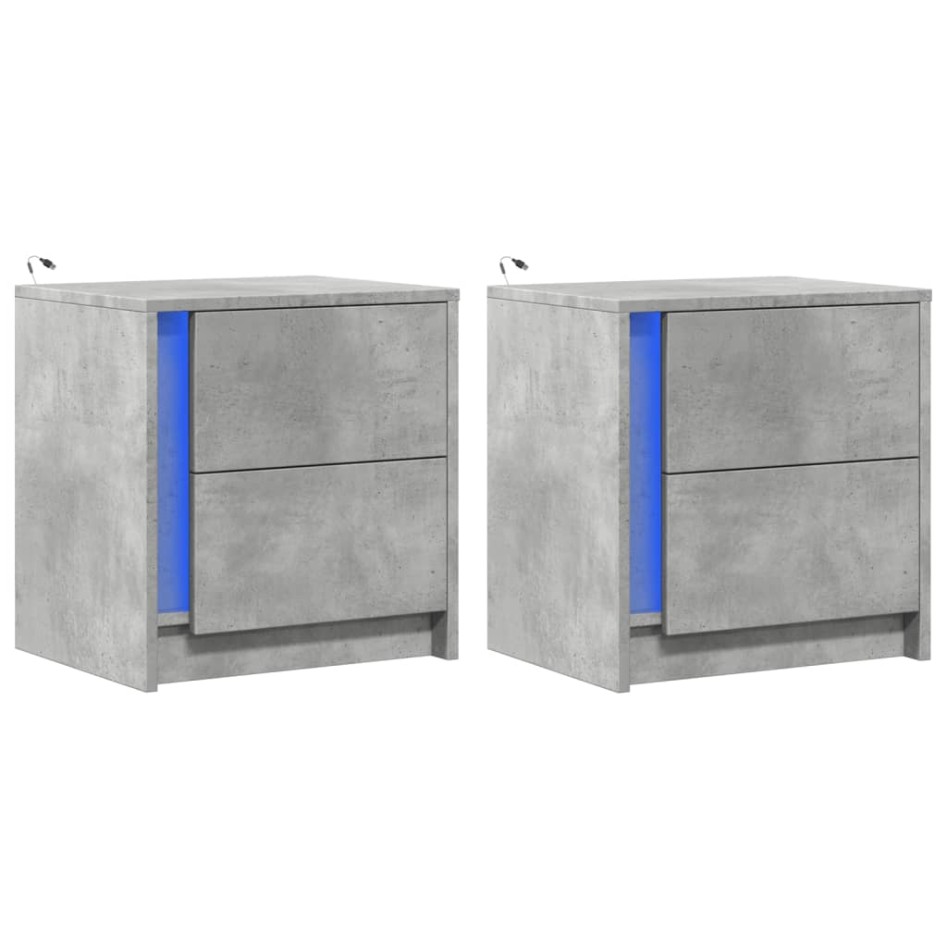 Mesita de noche luces LED 2 uds madera ingeniería gris