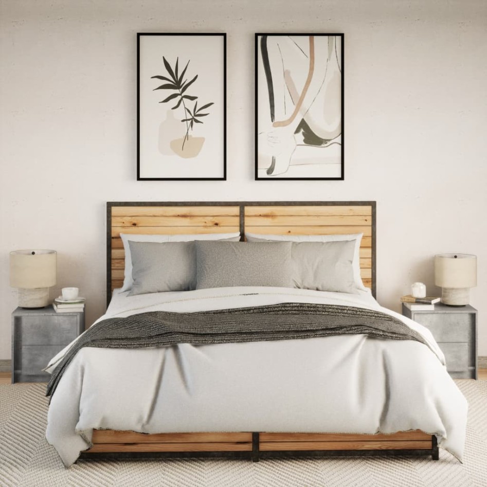 Mesita de noche luces LED 2 uds madera ingeniería gris