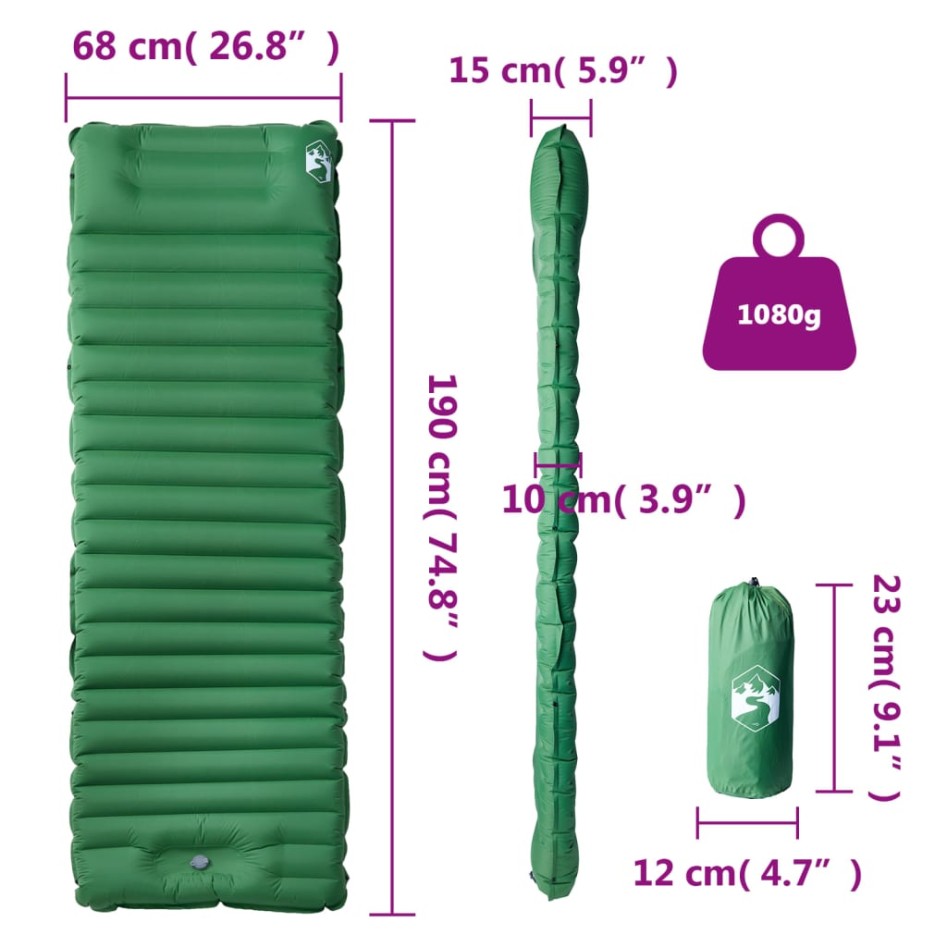Colchón de camping autoinflable con almohada 1 persona