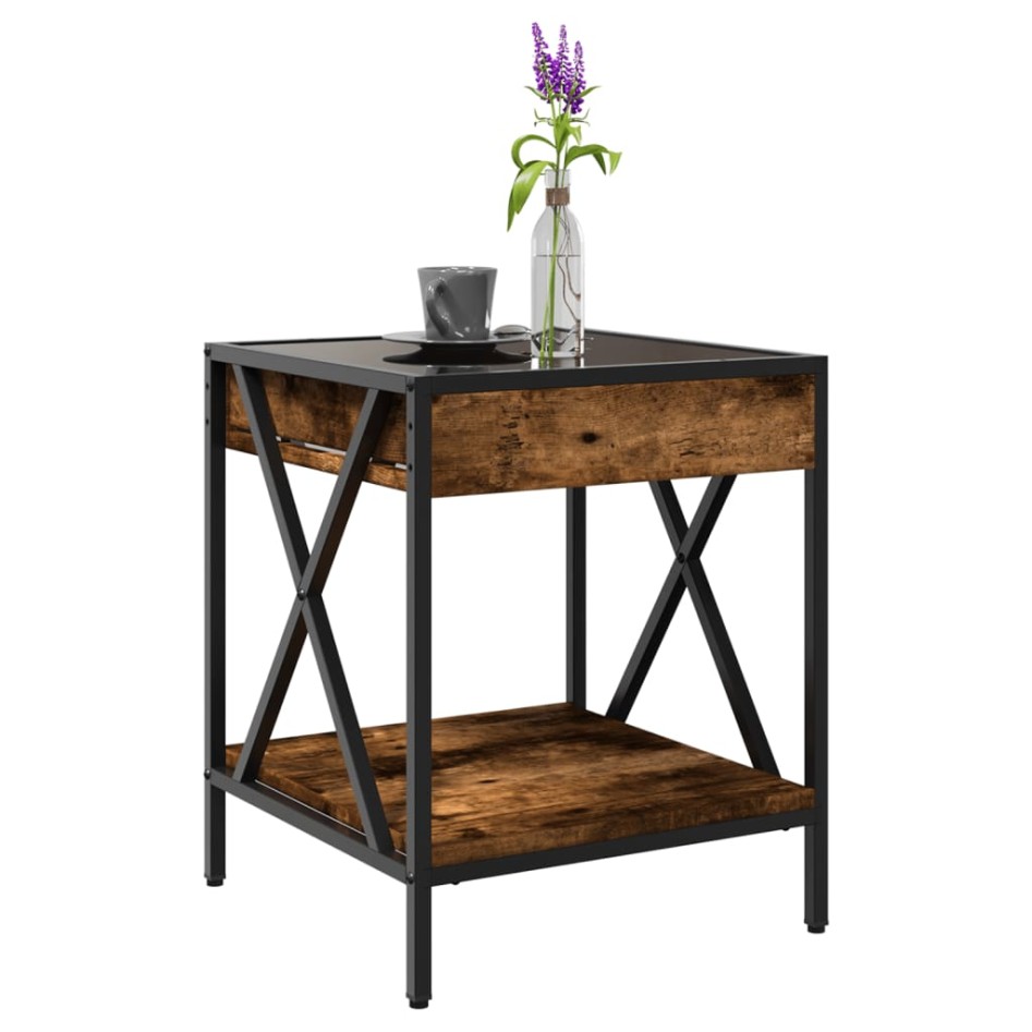 Mesa de centro con Infinity LED roble ahumado 40x40x49