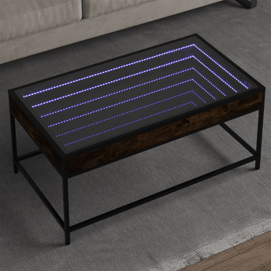 Mesa de centro con Infinity LED roble ahumado 90x50x41