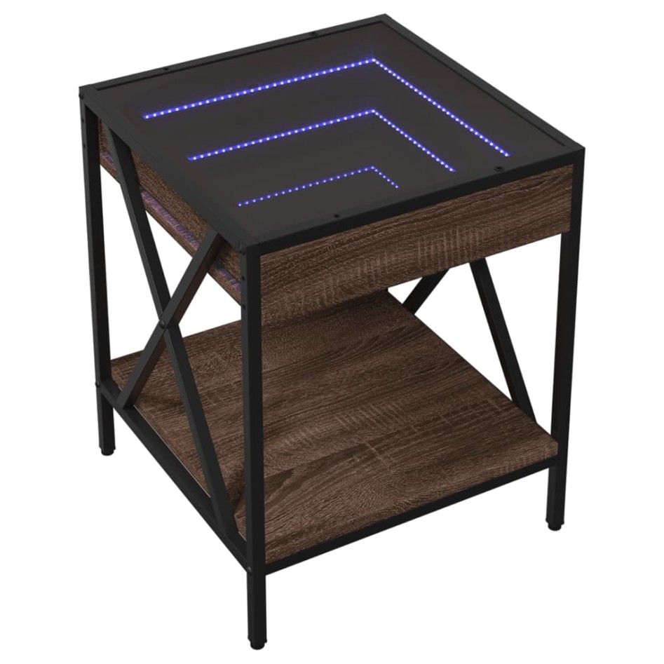 Mesa de centro con Infinity LED marrón roble 40x40x49