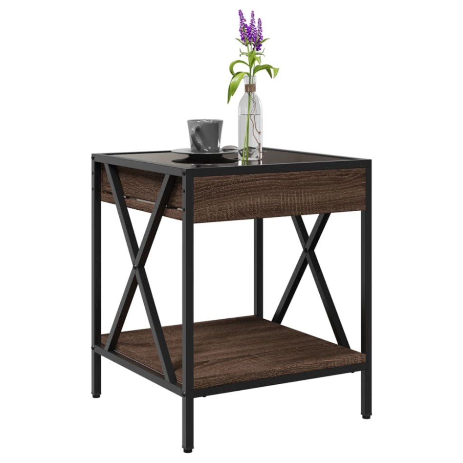 Mesa de centro con Infinity LED marrón roble 40x40x49