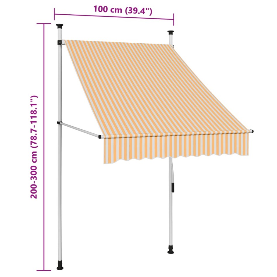 Toldo manual retráctil 100 cm naranja y blanco a