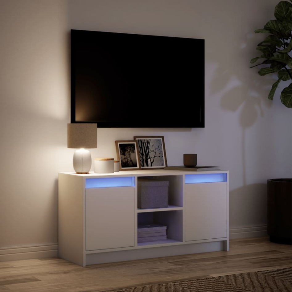 Mueble de TV con LED madera de ingeniería blanco 100x34x50
