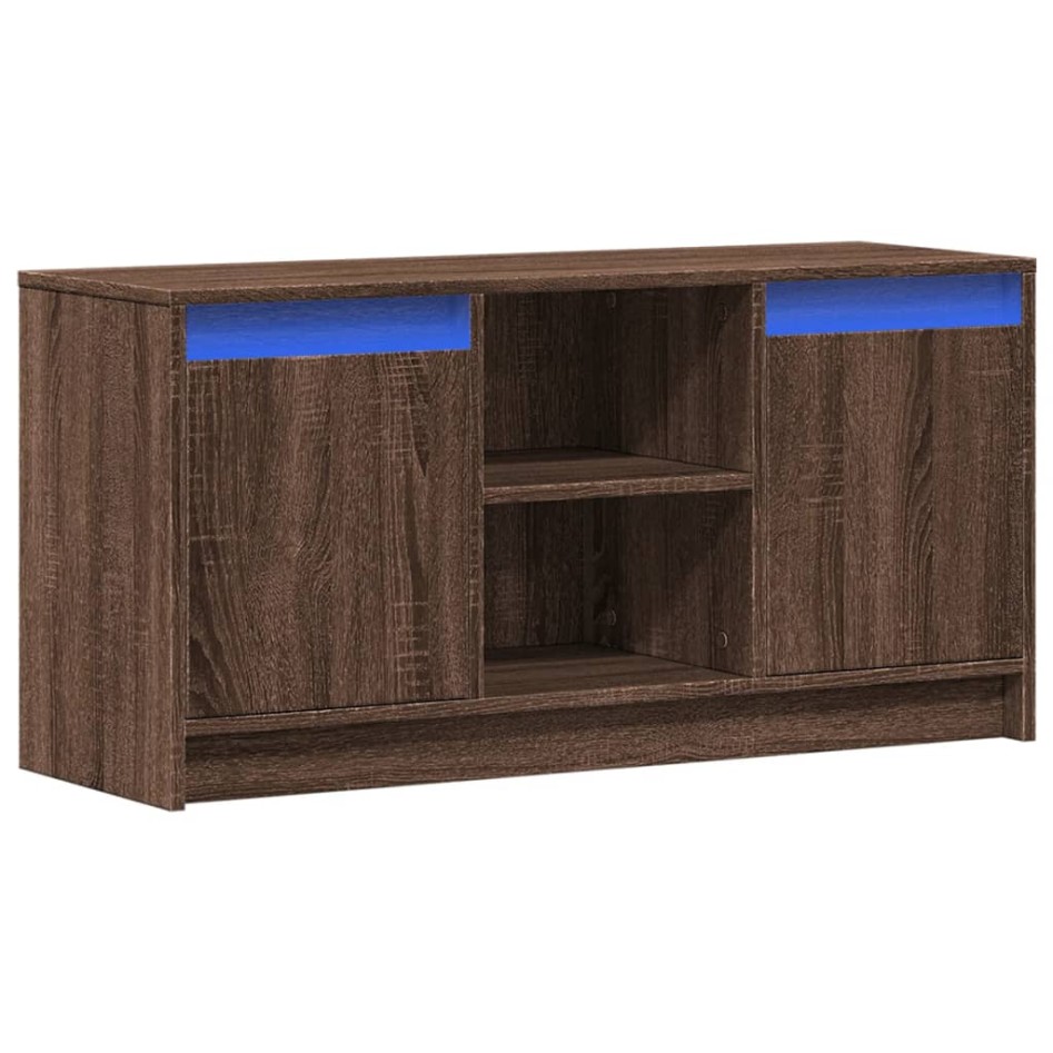 Mueble de TV LED madera ingeniería marrón roble 100x34x50