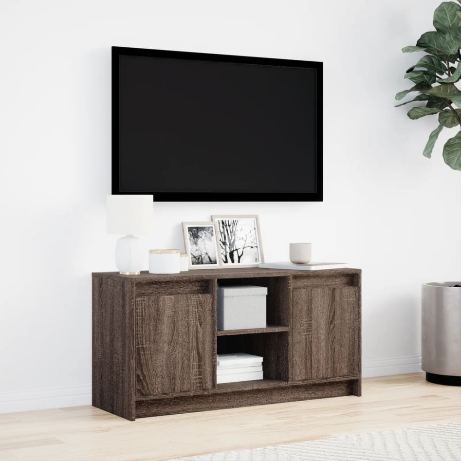 Mueble de TV LED madera ingeniería marrón roble 100x34x50