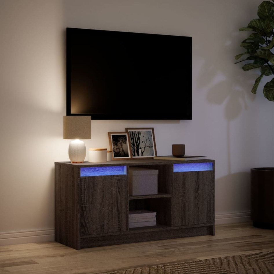 Mueble de TV LED madera ingeniería marrón roble 100x34x50