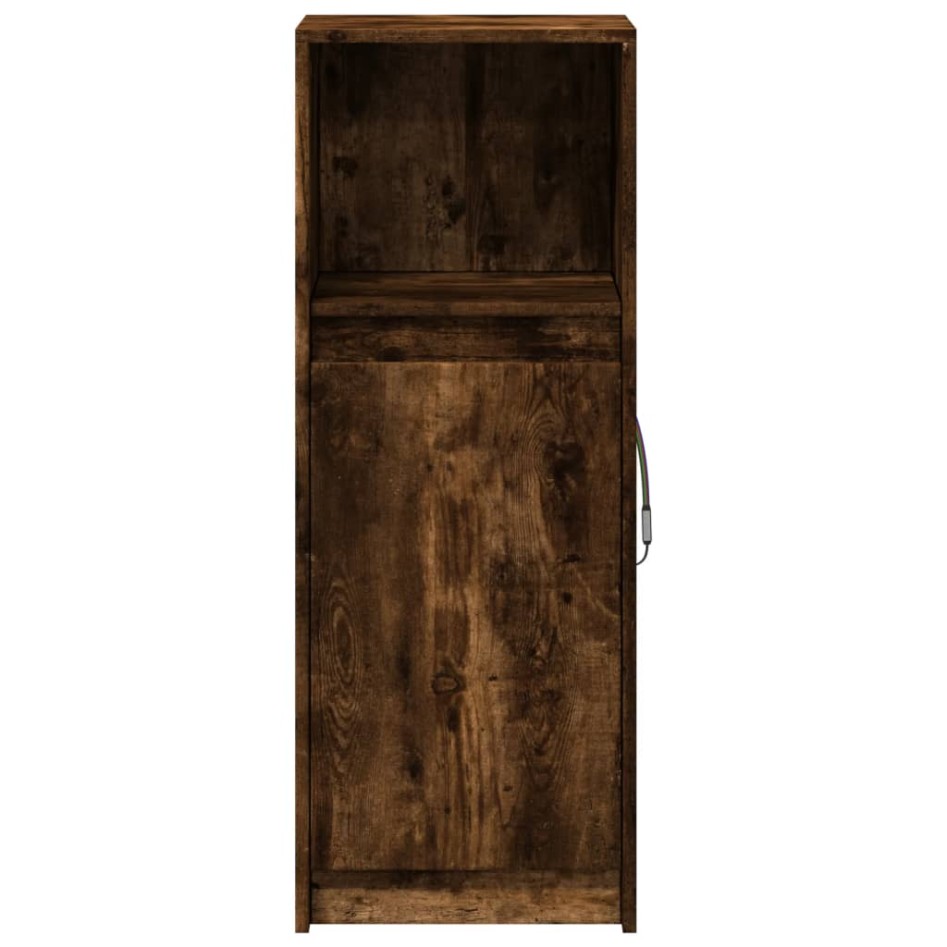 Aparador con LED madera ingeniería roble ahumado 38x34x100