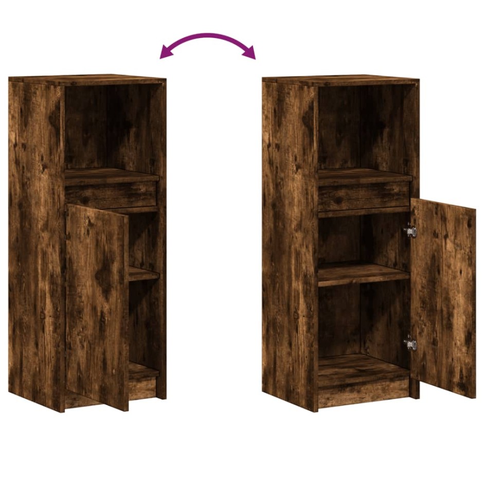 Aparador con LED madera ingeniería roble ahumado 38x34x100