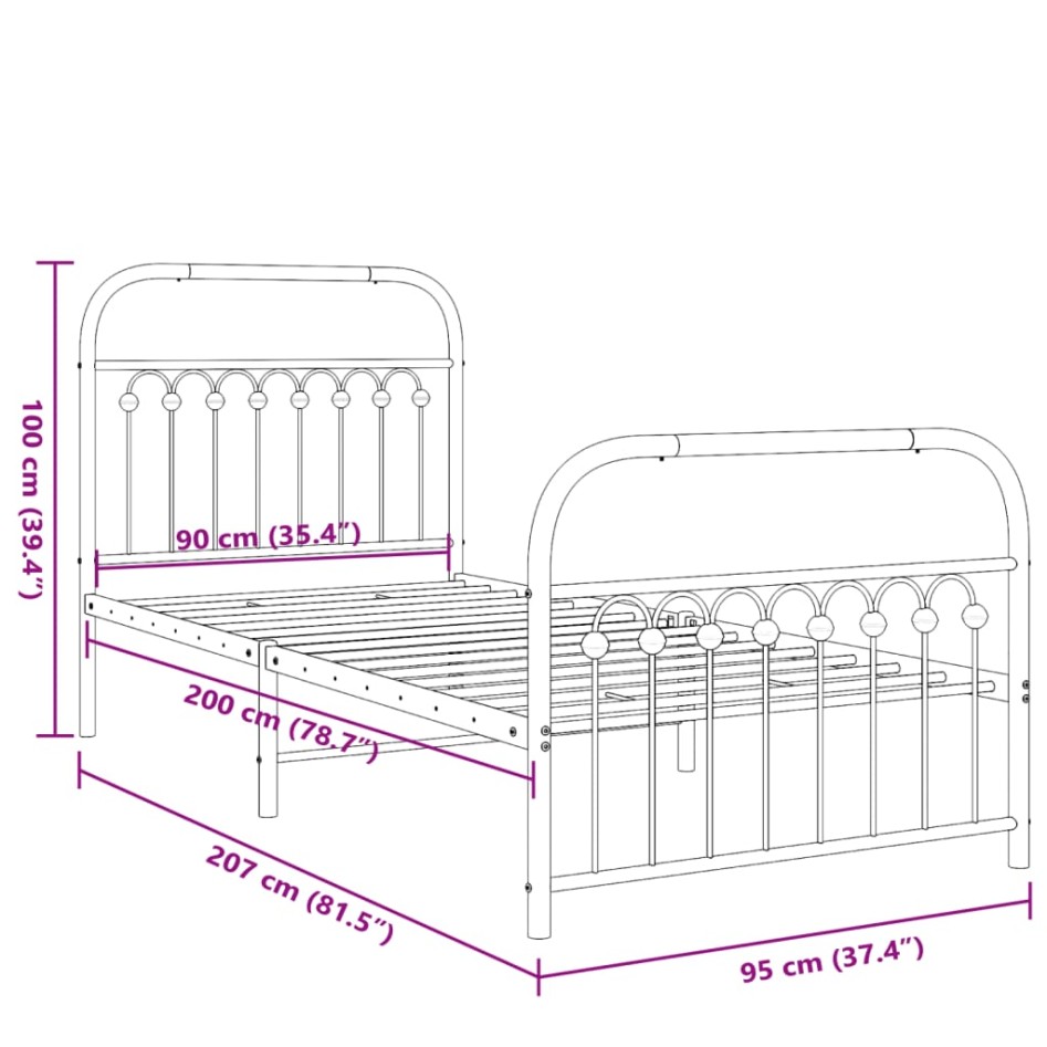 Estructura cama sin colchón con estribo metal blanco 90x200