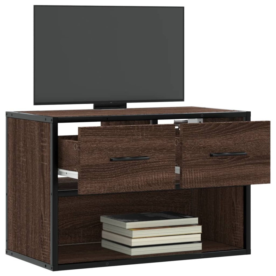 Mueble TV madera ingeniería y metal marrón roble 60x31x39,5