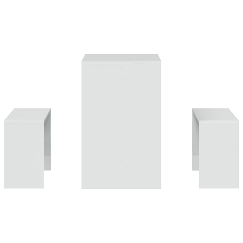 Mesa y bancos de comedor 3 pzas madera ingeniería blanco