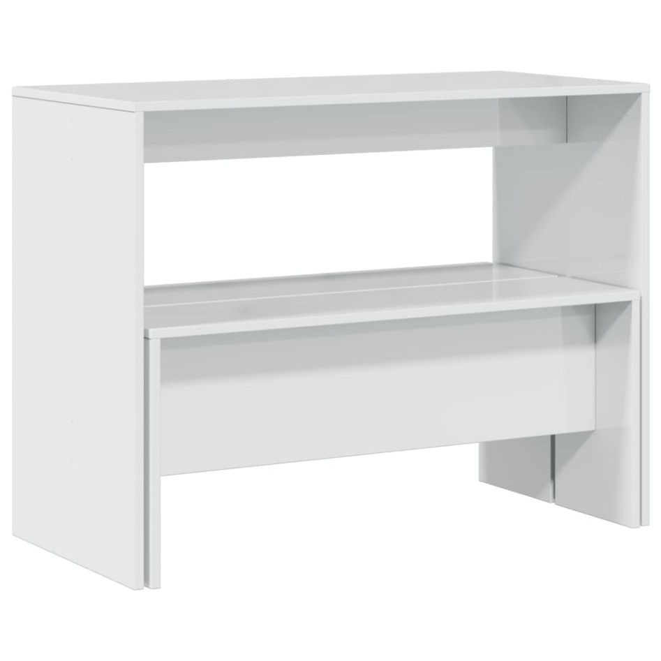 Mesa y bancos de comedor 3 pzas madera ingeniería blanco