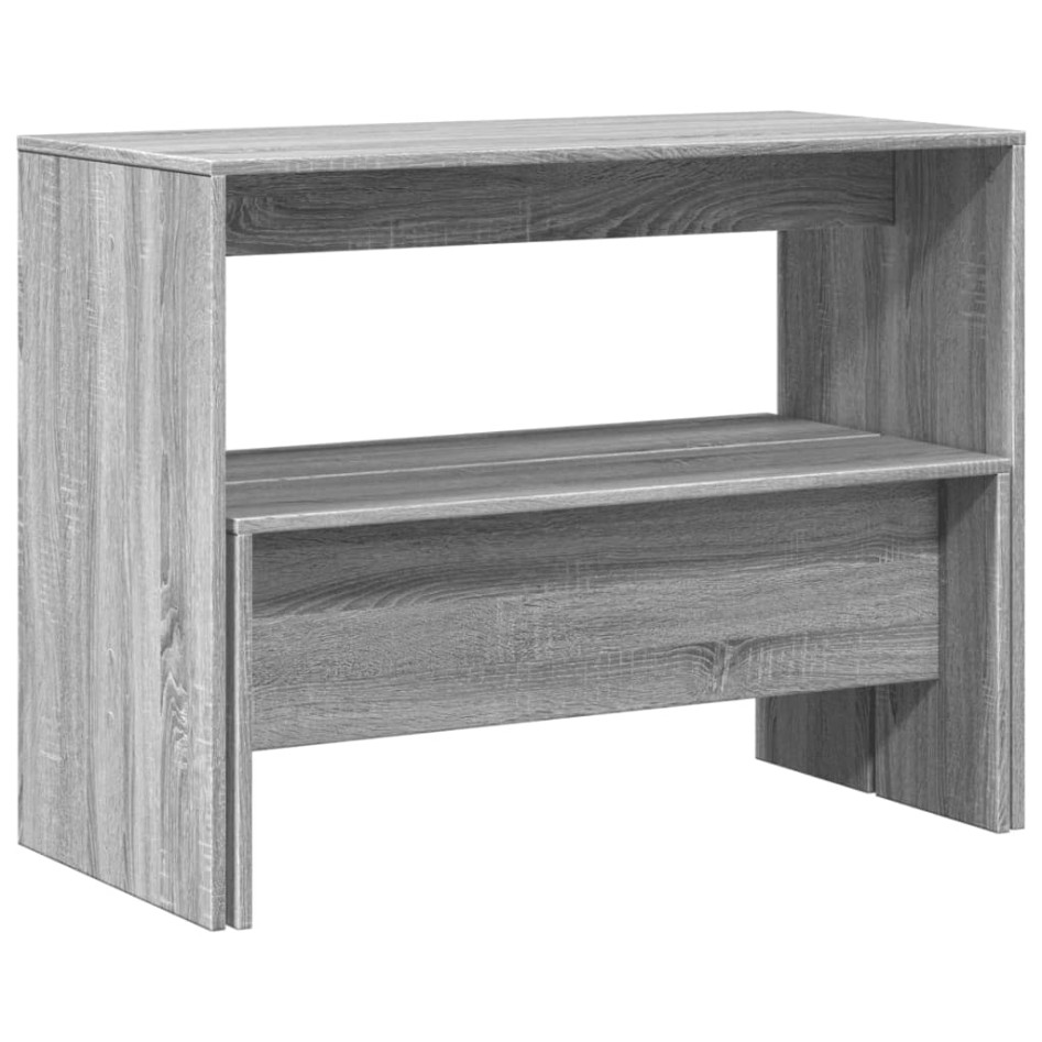 Mesa y bancos de comedor 3 piezas madera ingeniería gris