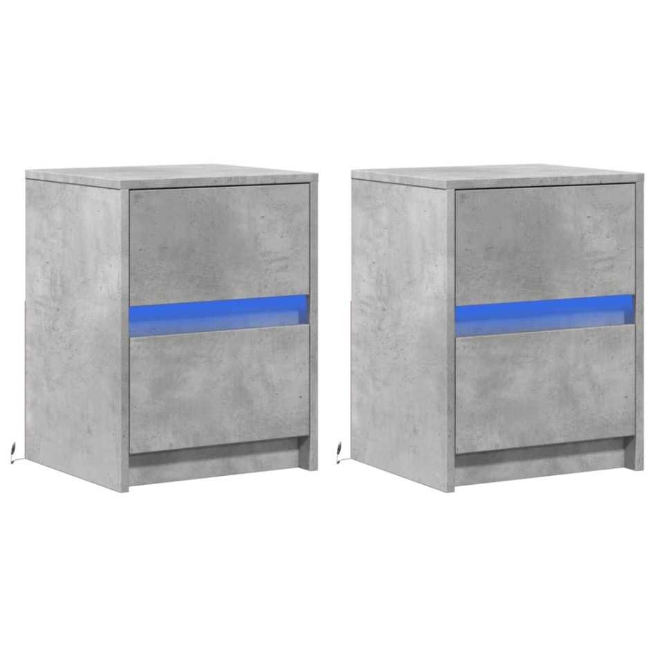 Mesita de noche luces LED 2 uds madera ingeniería gris