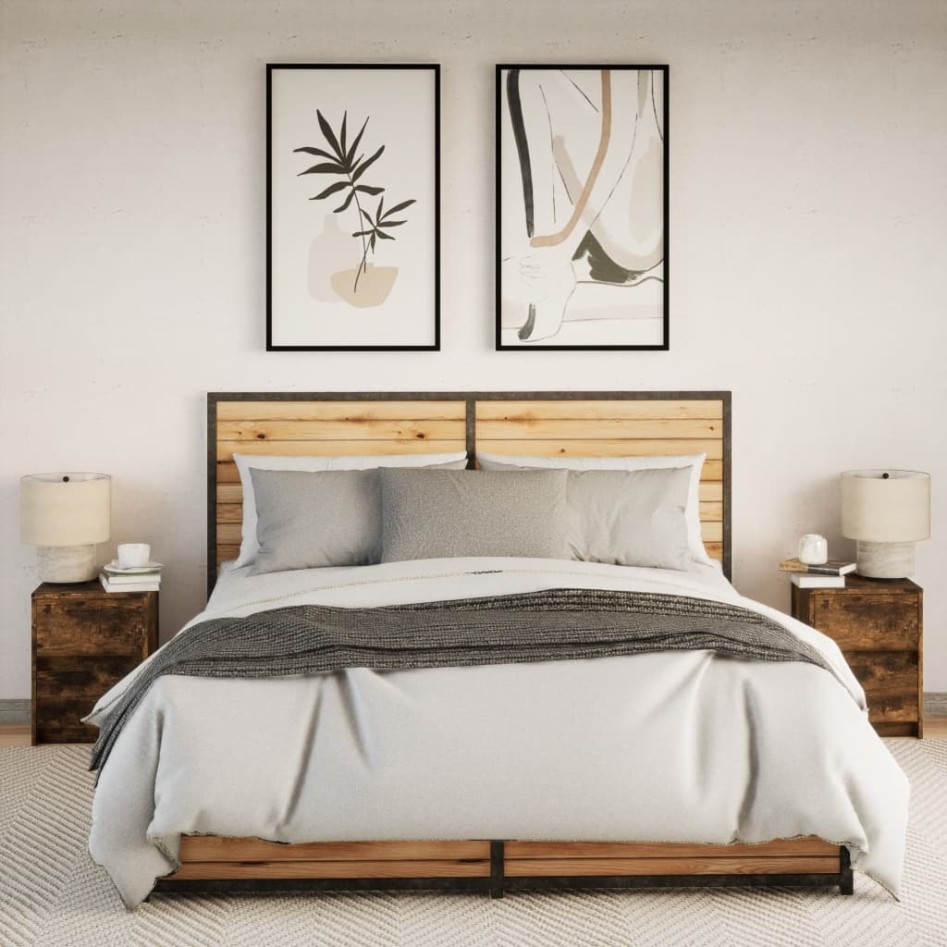 Mesita de noche luces LED 2 uds madera ingeniería roble