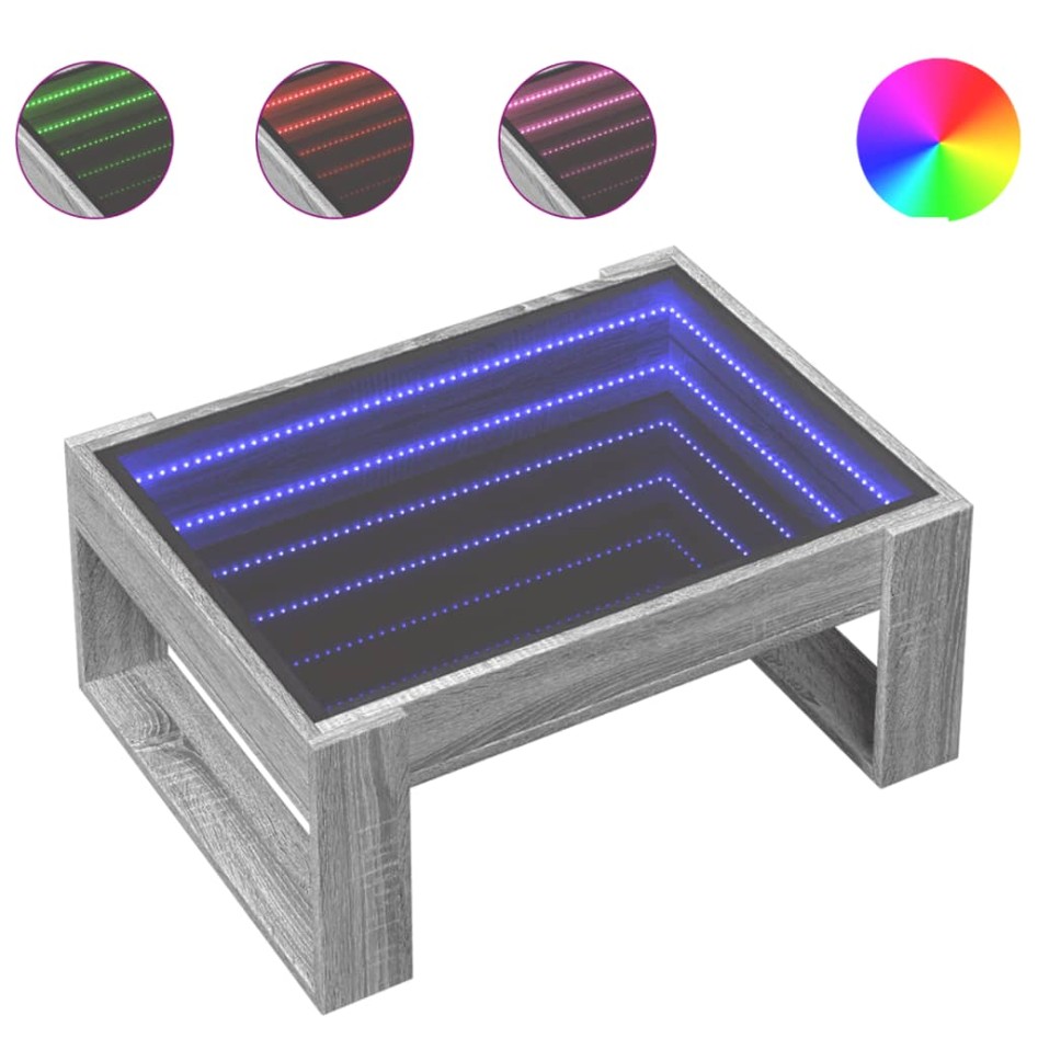 Mesa de centro con Infinity LED gris Sonoma 70x53x30