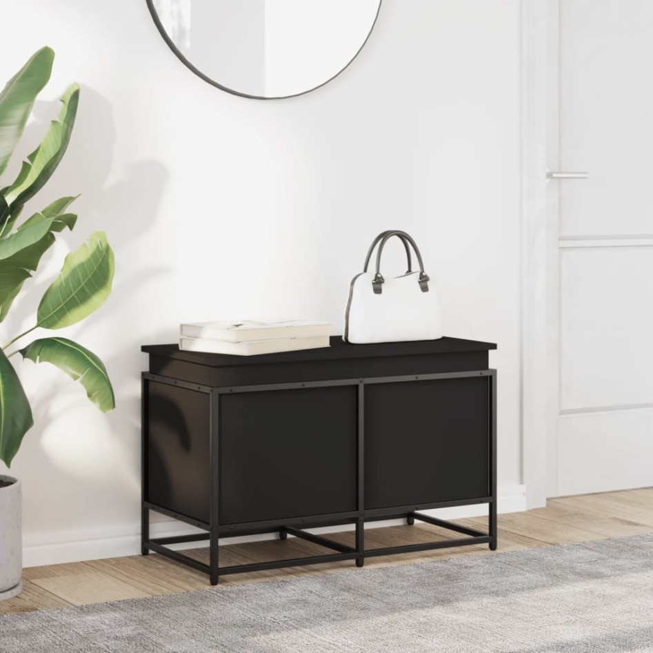 Caja almacenaje con tapa madera ingeniería negro 80x40x51,5