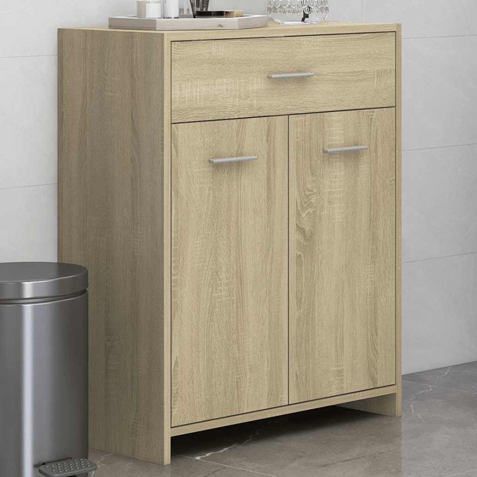 Armario de baño madera contrachapada roble Sonoma 60x33x80