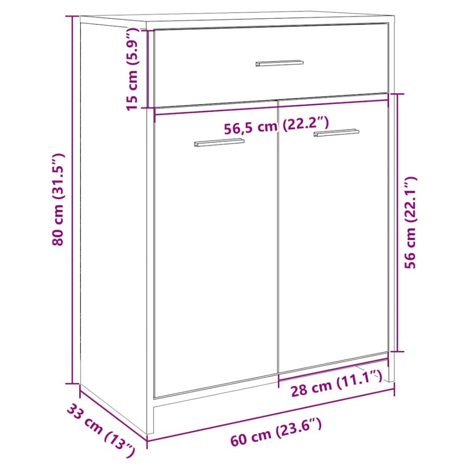 Armario de baño madera contrachapada roble Sonoma 60x33x80