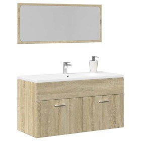 Set de muebles de baño 2 pzas madera contrachapada roble