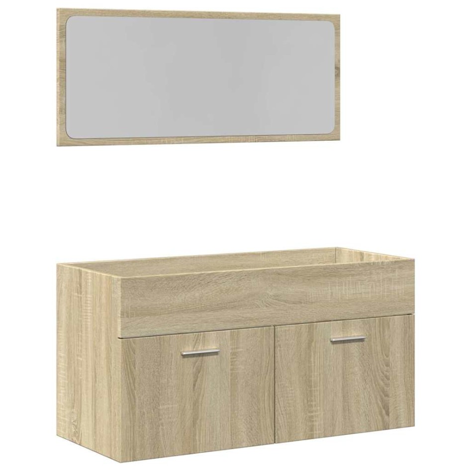 Set de muebles de baño 2 pzas madera contrachapada roble