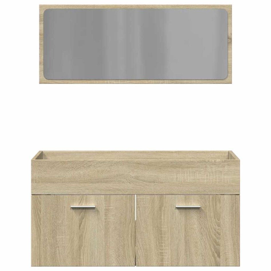 Set de muebles de baño 2 pzas madera contrachapada roble