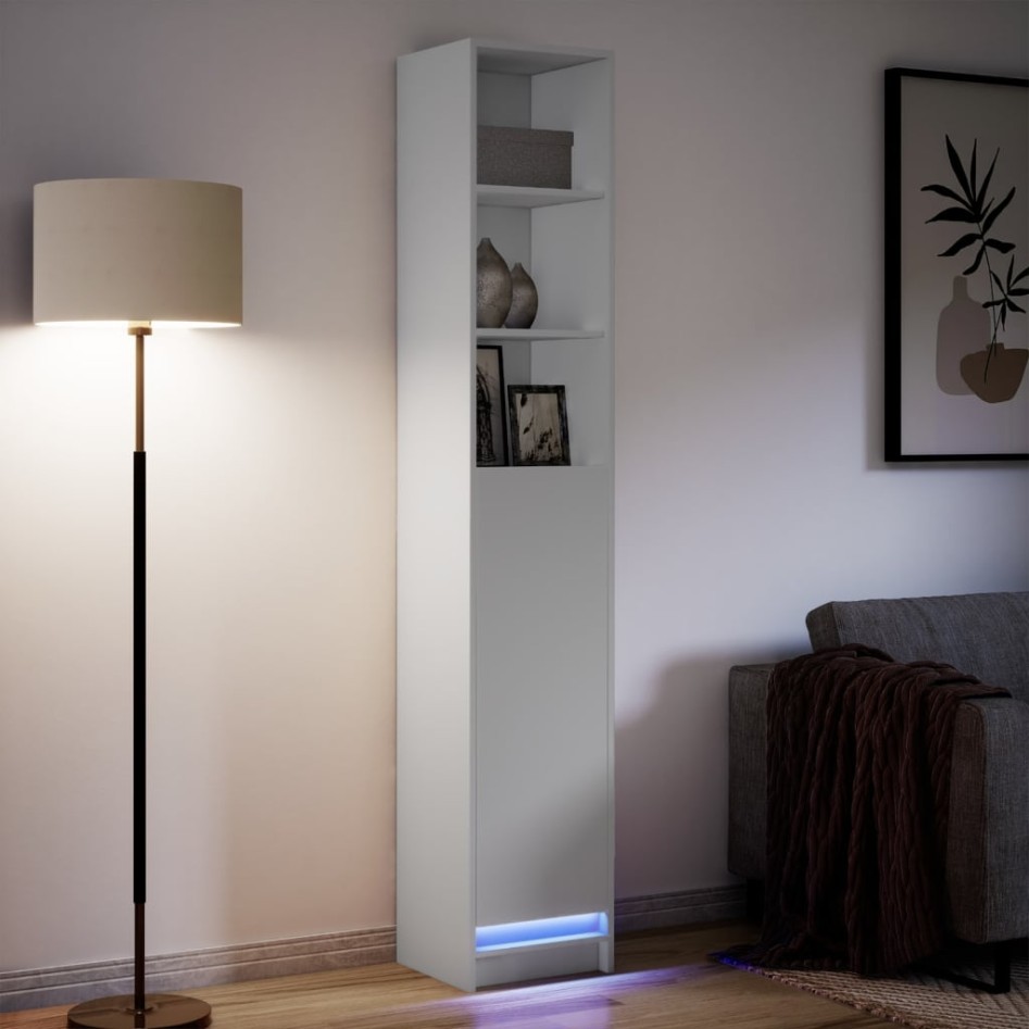 Aparador con luz LED madera de ingeniería blanco 36x32,5x200